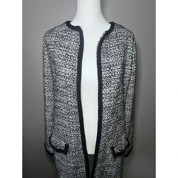 Talbots Tweed Long Blazer Coat Black White Pockets Buttons Size XS Workwear - Picture 3 of 10
